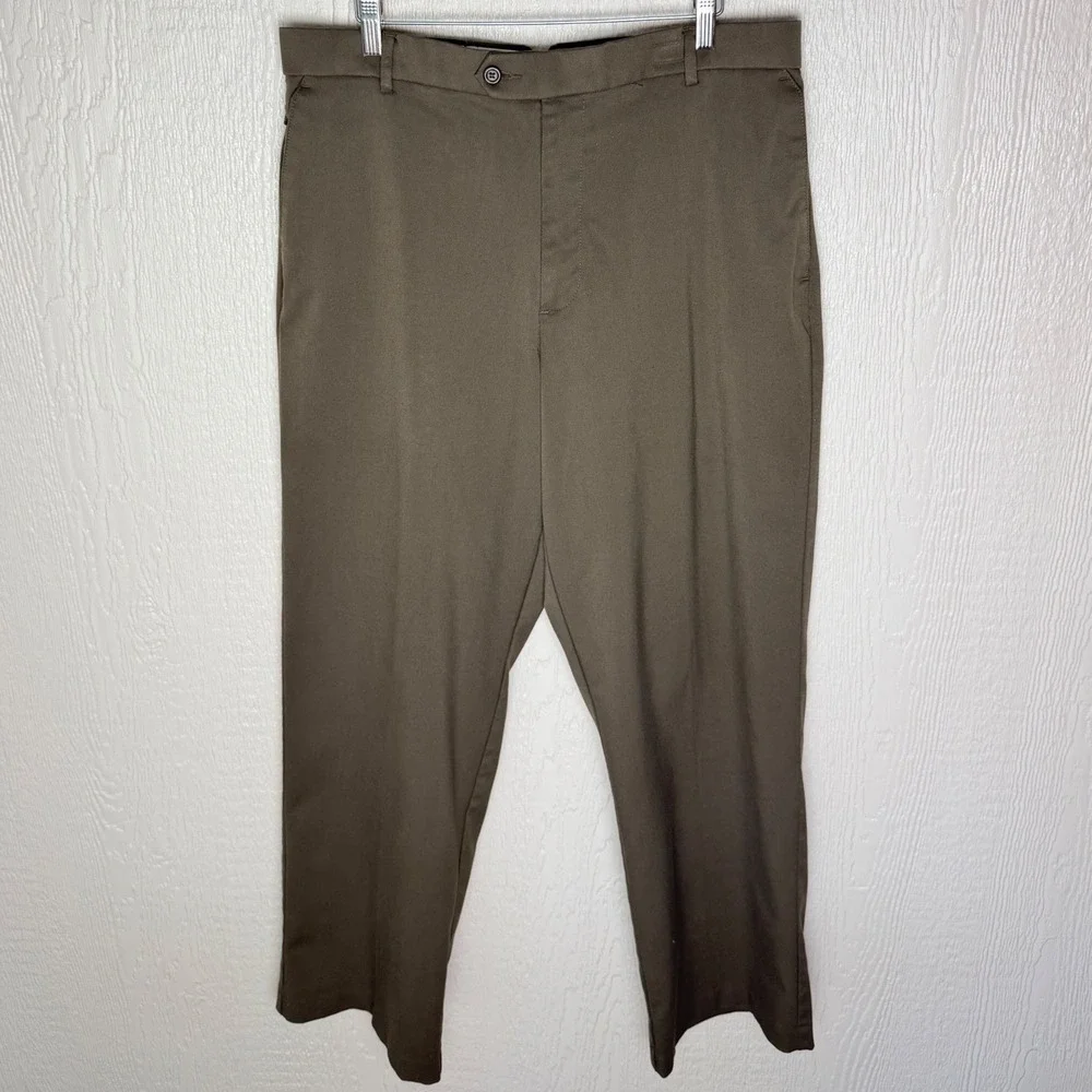 Dockers Premium Mens Dress Pants Olive Green Flat Front W34 L30 Stretch Trousers